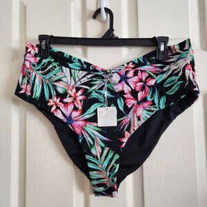 Coastal Waves Women's Plus Size 3X Tropical Floral Print Bikini Bottoms NWT
